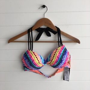 California Waves NEW Strappy Aztec Print Twist Push-Up Padded Halter Tie Dye